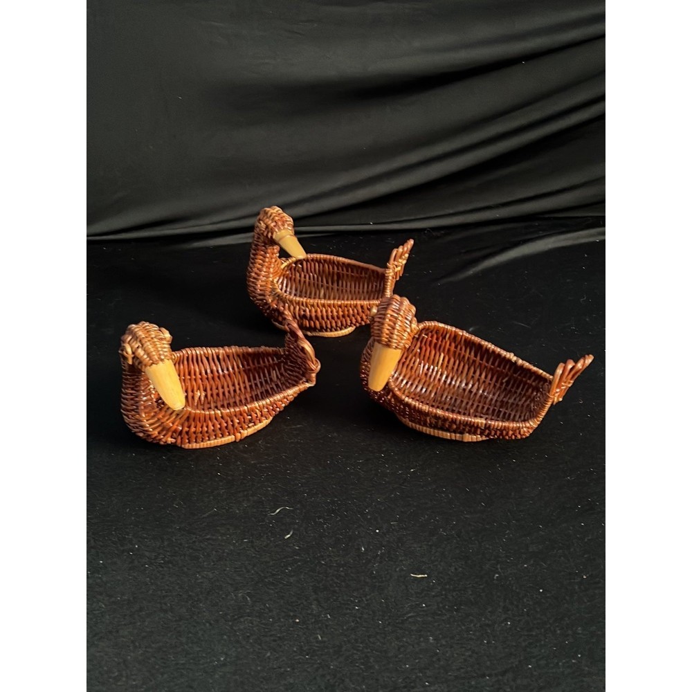 Vintage Wicker Duck Petite Baskets/Planters - Lot of 3